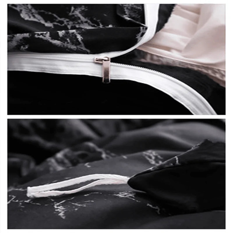 3-Piece Duvet Cover Set with Pillowcases | Black & White | Single Double King Super King