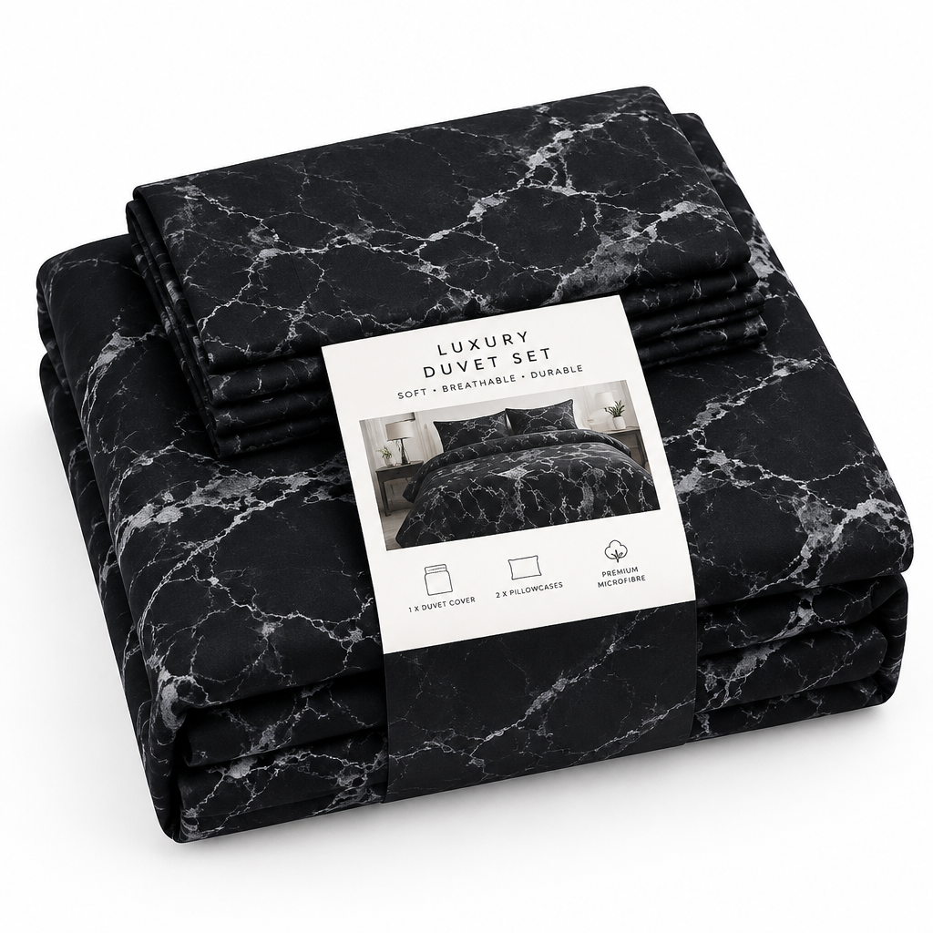 3-Piece Duvet Cover Set with Pillowcases | Black & White | Single Double King Super King