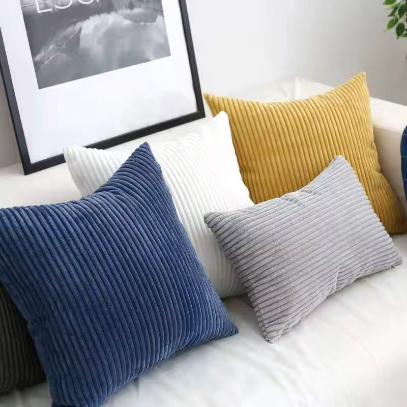 Cozy Rib Corduroy Throw Pillow Covers – Ultra Soft Striped Decorative Cushion Cases for Sofa, Couch, Bedroom & Living Room, Hidden Zipper (Silver Grey)