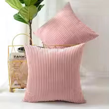 Cozy Rib Corduroy Throw Pillow Covers – Ultra Soft Striped Decorative Cushion Cases for Sofa, Couch, Bedroom & Living Room, Hidden Zipper (Silver Grey)